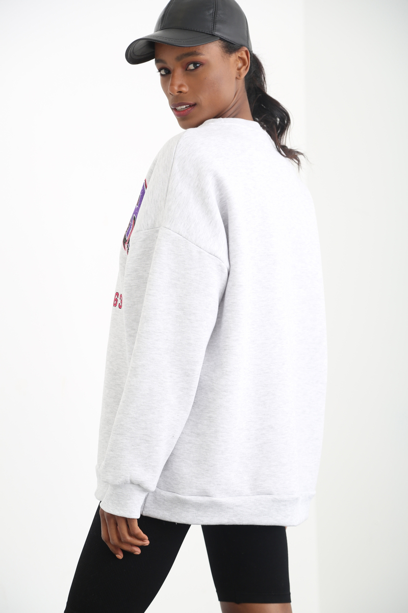 Gri Florida Baskılı Şardonlu Sweatshirt 