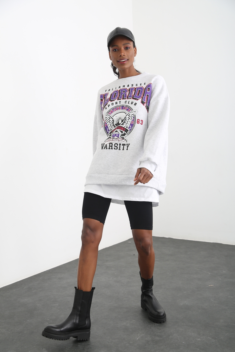 Gri Florida Baskılı Şardonlu Sweatshirt 