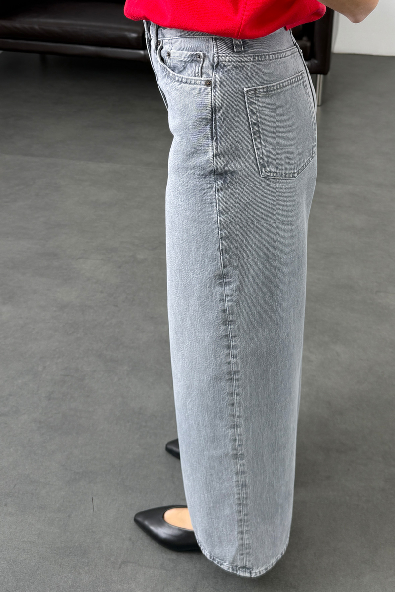 Gri Geniş Paçalı Jean 