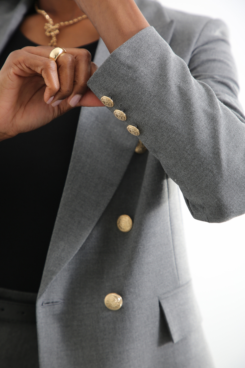 Gri Gold Düğmeli Blazer Ceket 4677