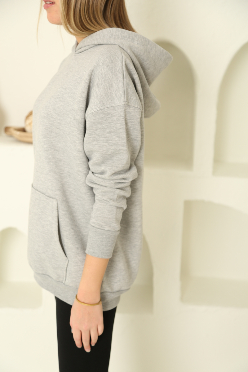 Gri Kanguru Cep Sweatshirt 3234