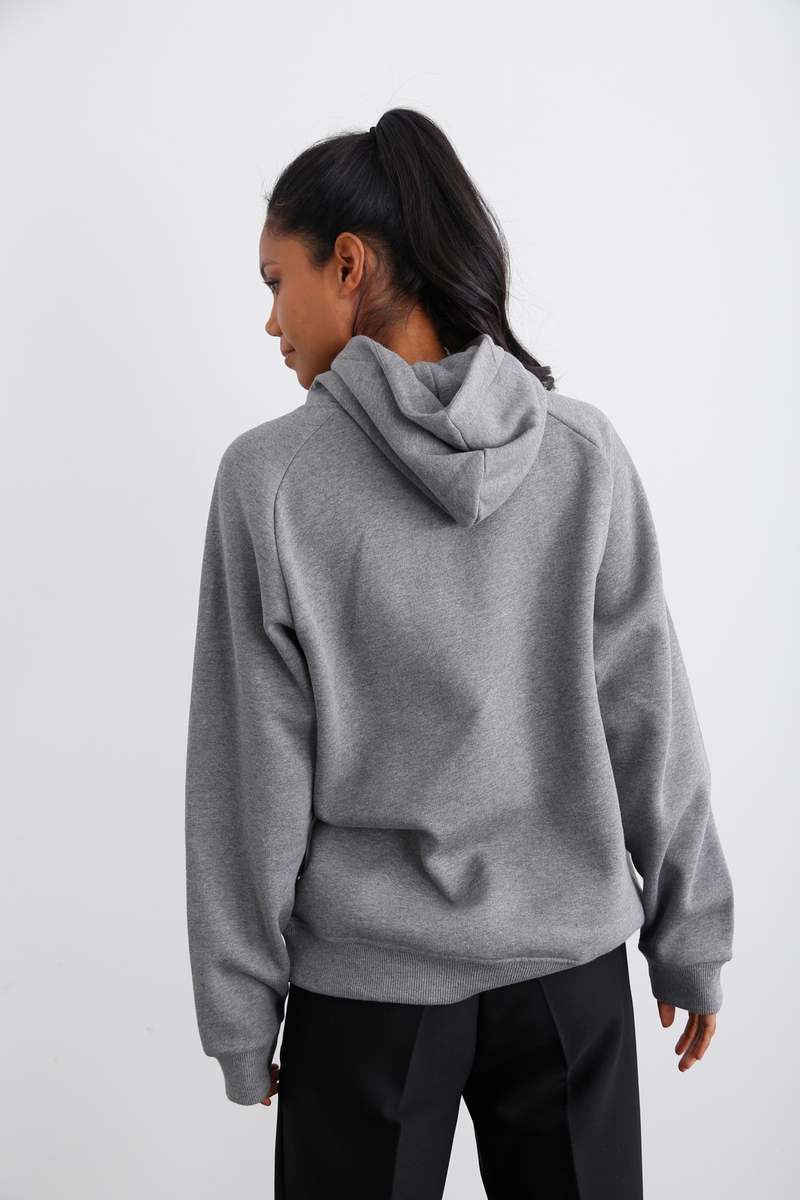 Gri Kapüşonlu Şardonlu Sweatshirt 
