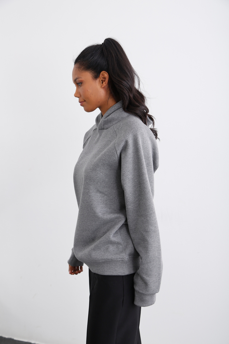 Gri Kapüşonlu Şardonlu Sweatshirt 