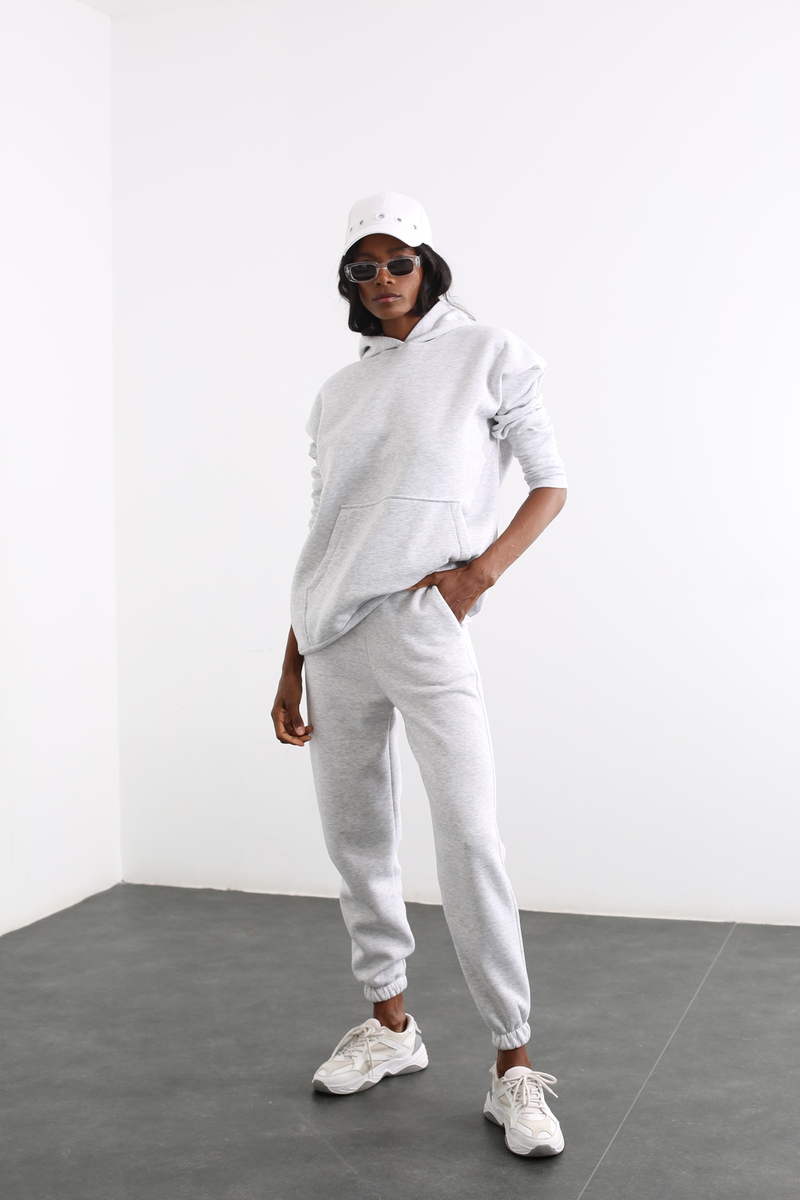 Gri Kapüşonlu Sweatshirt Takım 3828