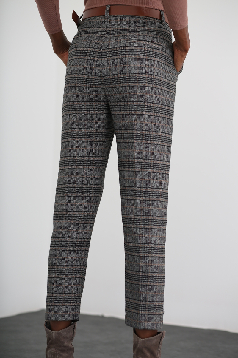 Gri Kemerli Ekoseli Pantolon 3289