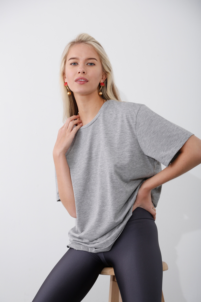Gri Kısa Kol Basic Tshirt 4183