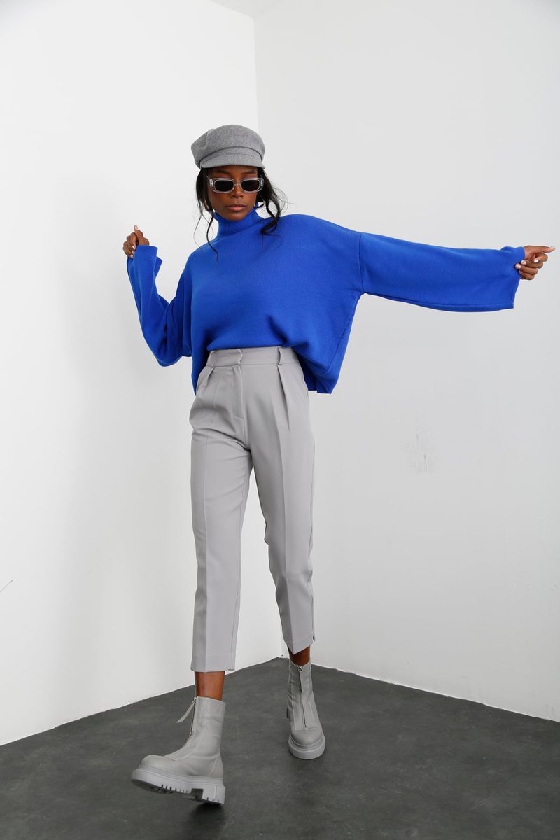 Gri Krep Havuç Pantolon 9796