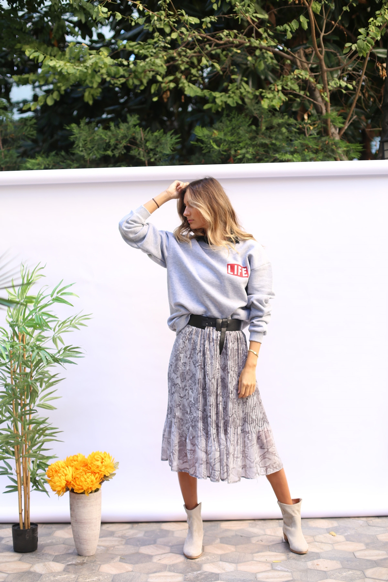 Gri Life Baskılı Sweatshirt