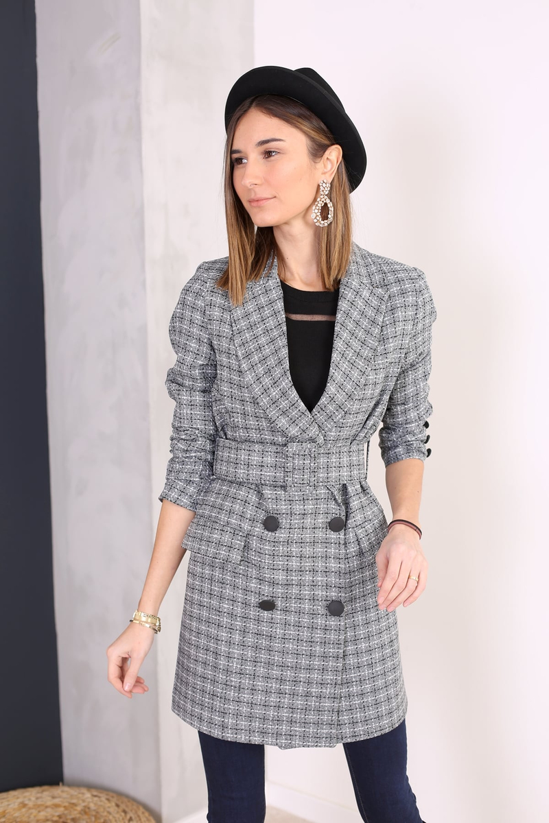 Gri Maxi Blazer Ceket 3134