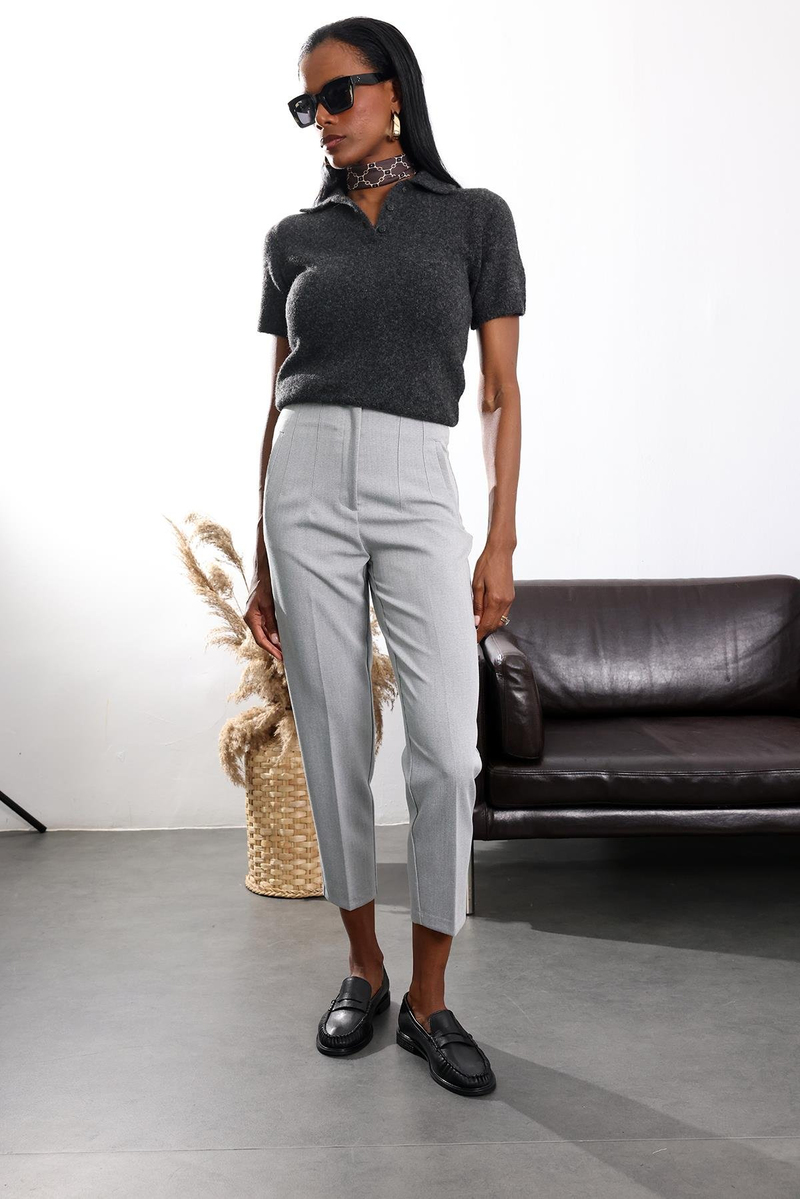 Gri Melanj Flatolu Pantolon 5113