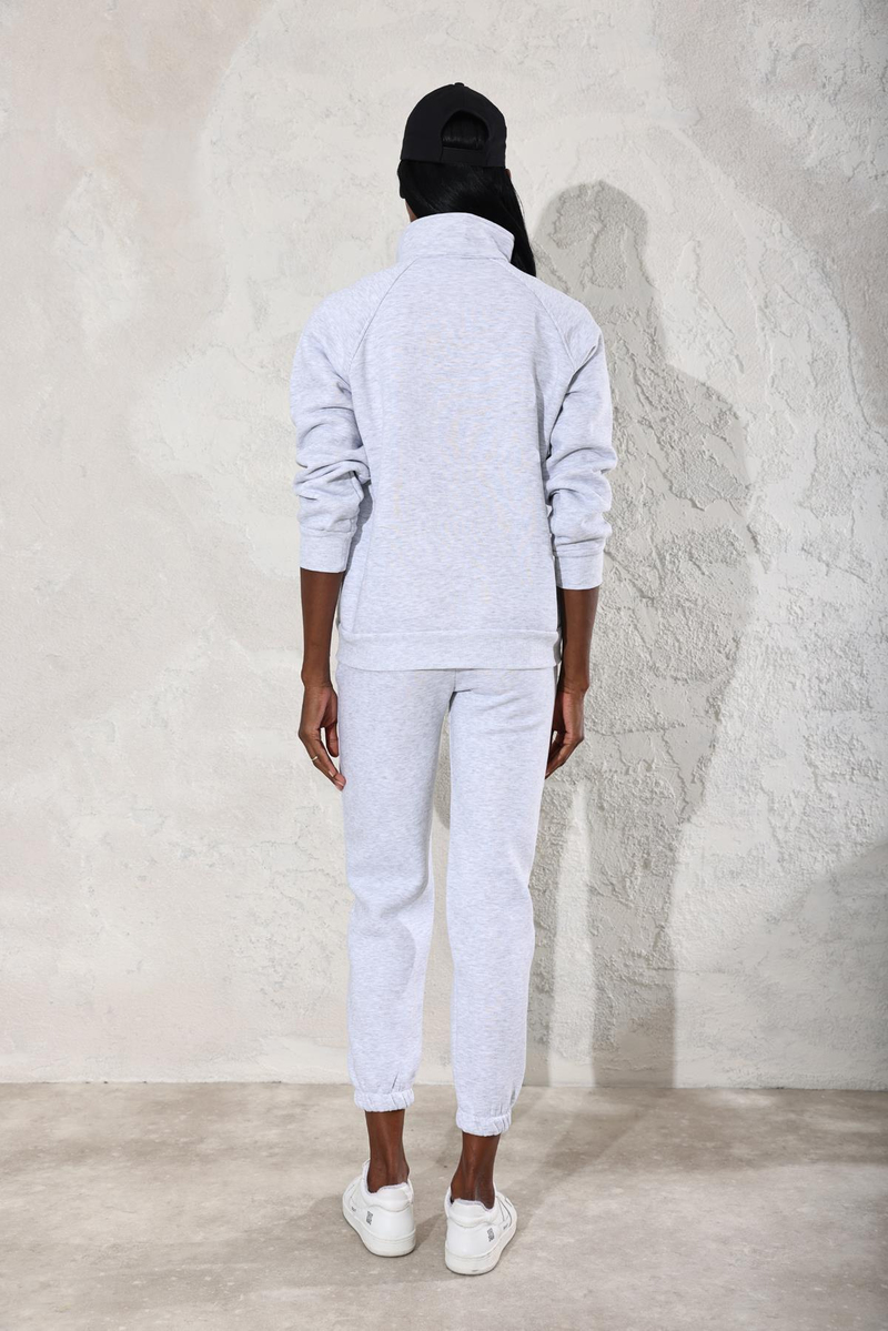 Gri Melanj Polo Yaka Sweatshirt Eşofman Takım 3967