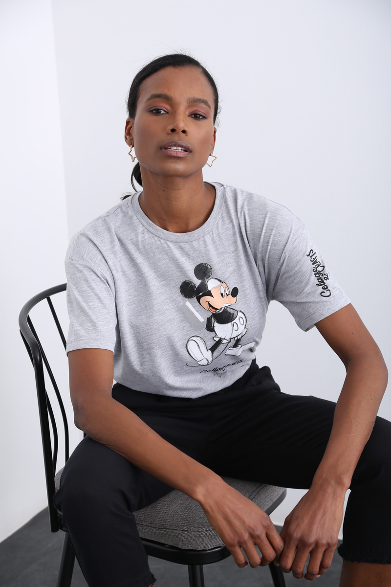 Gri Mickey Mouse Baskılı Tshirt 7486