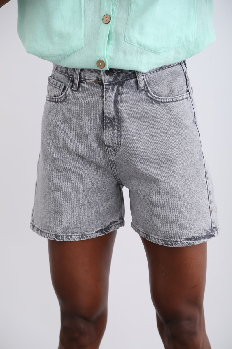 Gri Mom Jean Şort 6081