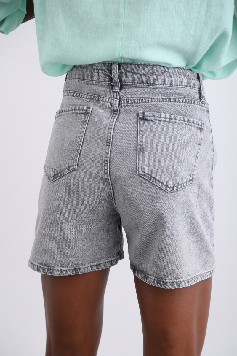 Gri Mom Jean Şort 6081