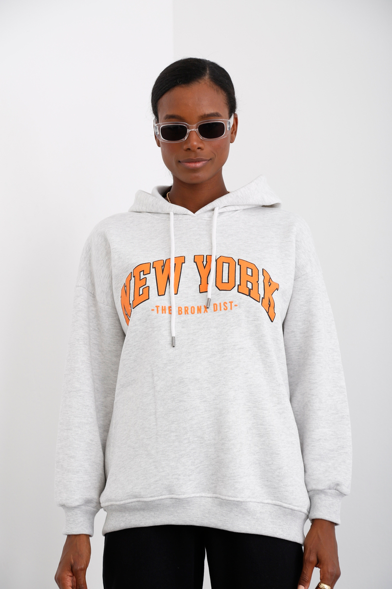 Gri New York Baskılı Şardonlu Sweatshirt 0078