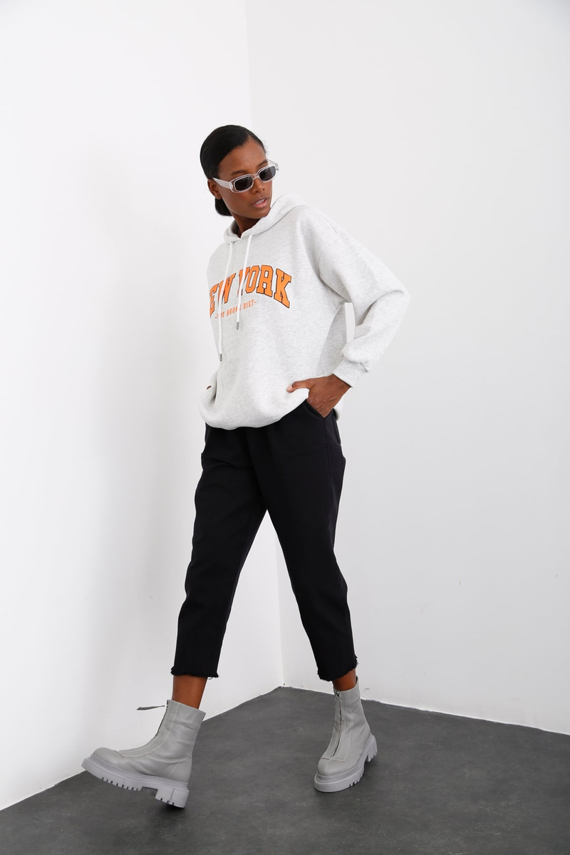 Gri New York Baskılı Şardonlu Sweatshirt 0078