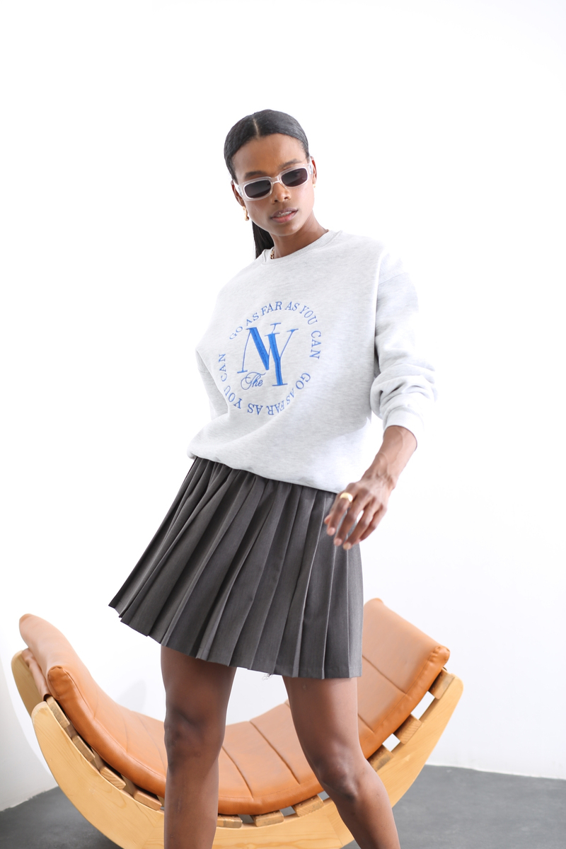 Gri Newyork Nakışlı Sweatshirt 13543