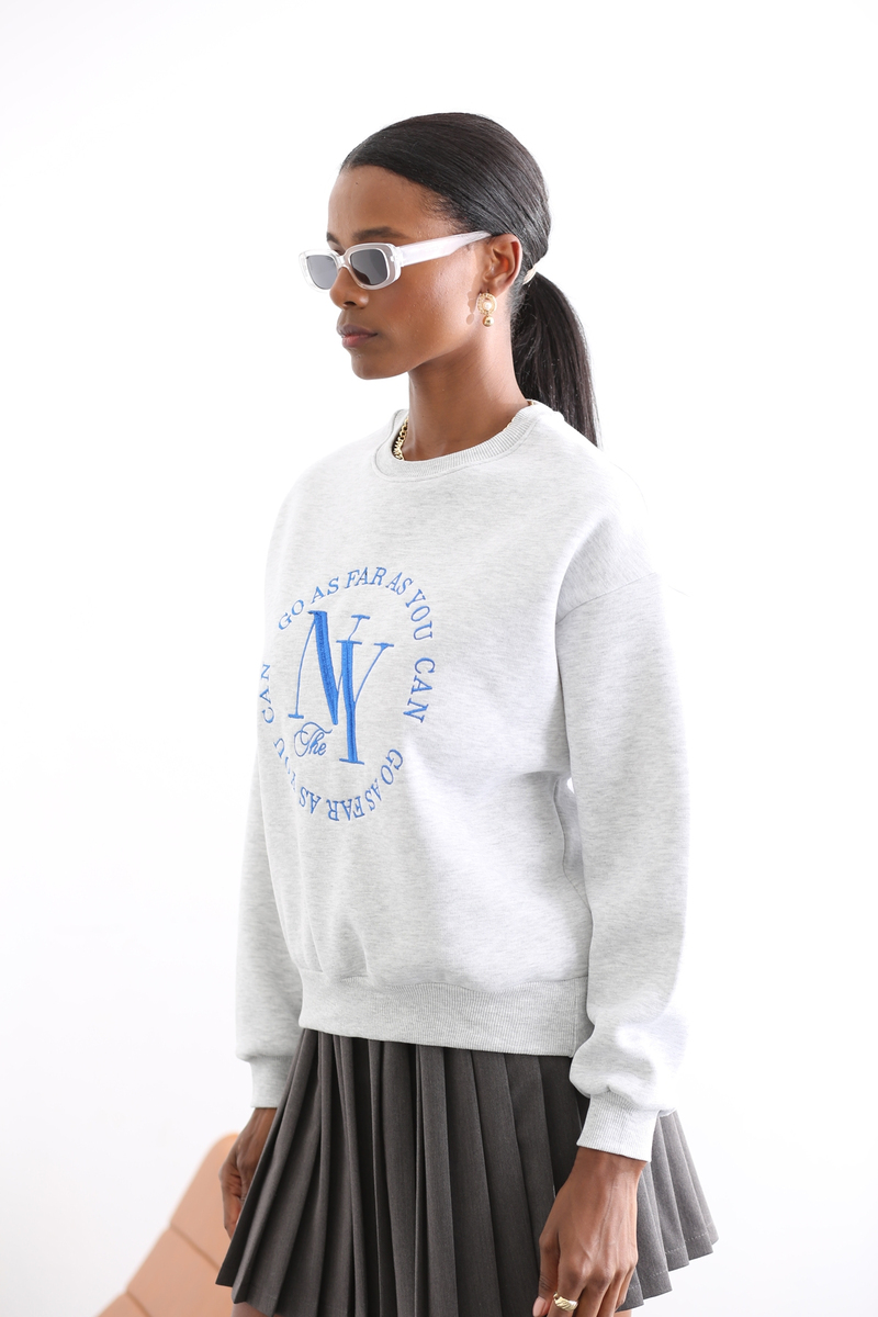 Gri Newyork Nakışlı Sweatshirt 13543