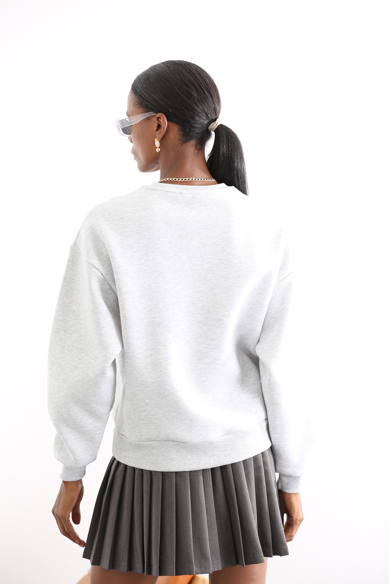 Gri Newyork Nakışlı Sweatshirt 13543