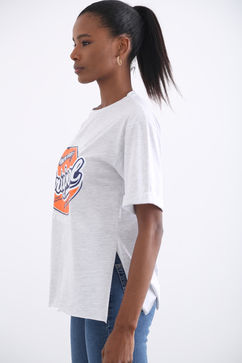 Gri Original Baskılı Tshirt 7519