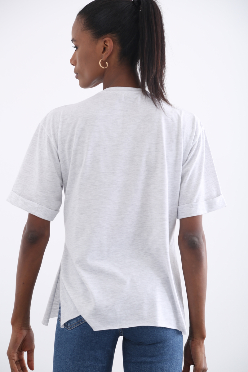 Gri Original Baskılı Tshirt 7519
