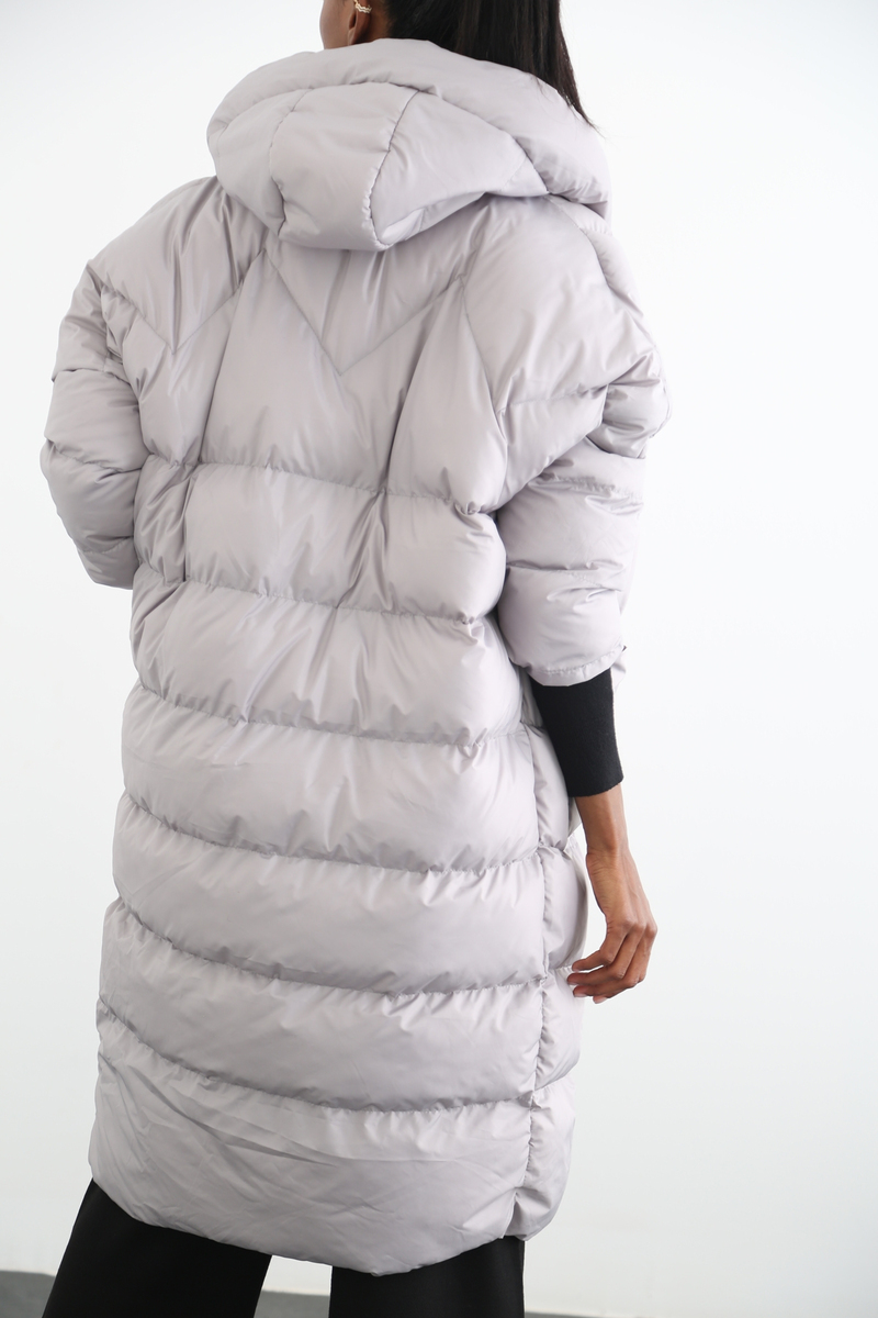 Gri Oversize Şişme Mont D89449