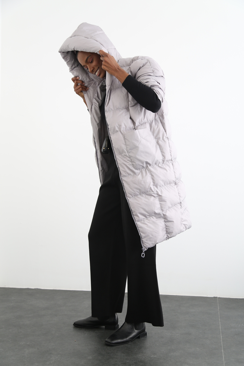 Gri Oversize Şişme Mont D89449