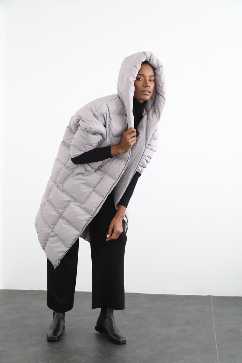 Gri Oversize Şişme Mont D89449