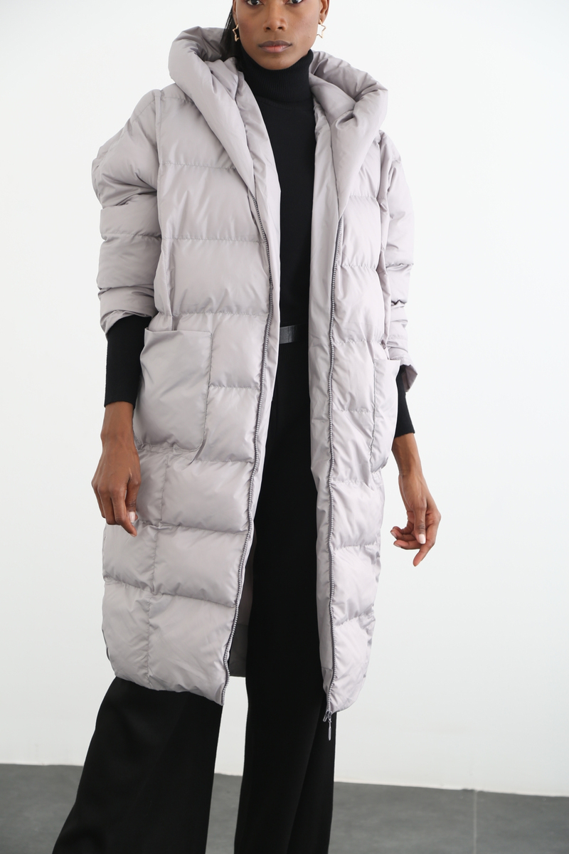 Gri Oversize Şişme Mont D89449