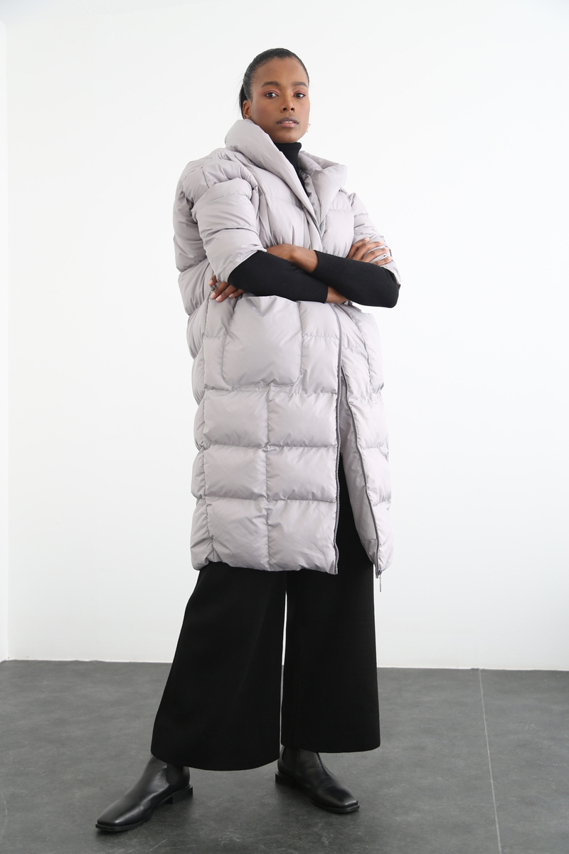 Gri Oversize Şişme Mont D89449