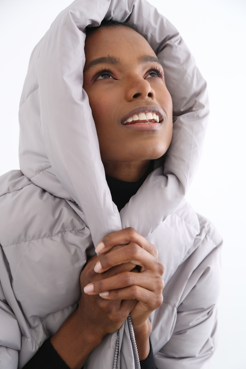 Gri Oversize Şişme Mont D89449