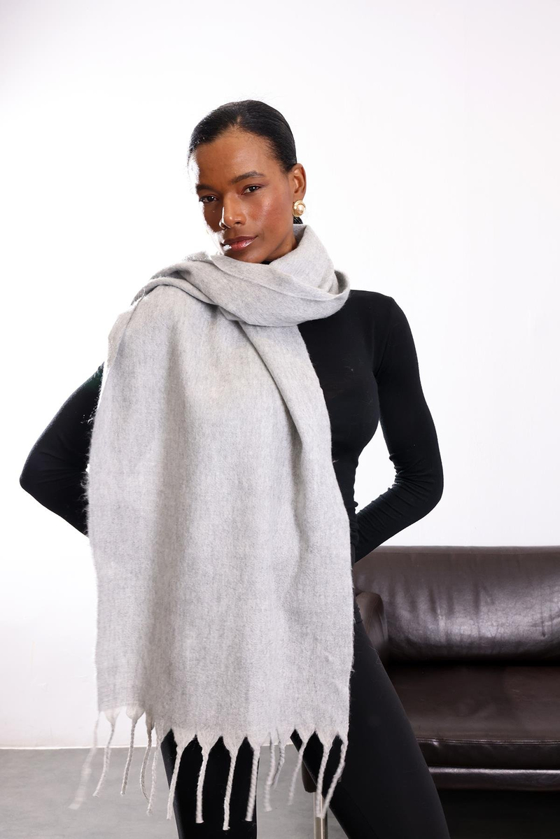 Gri Püskül Detaylı Atkı 16002