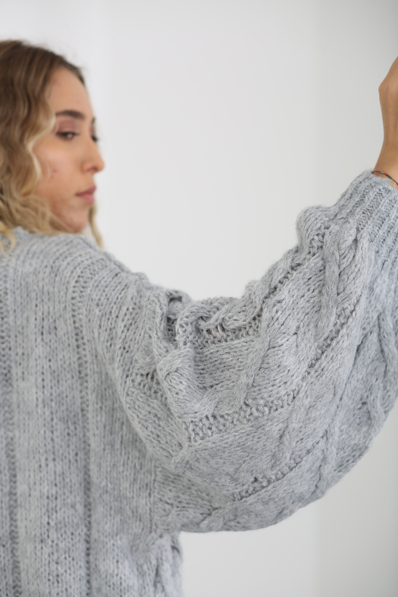 Gri Saç Örgü Oversize Hırka 