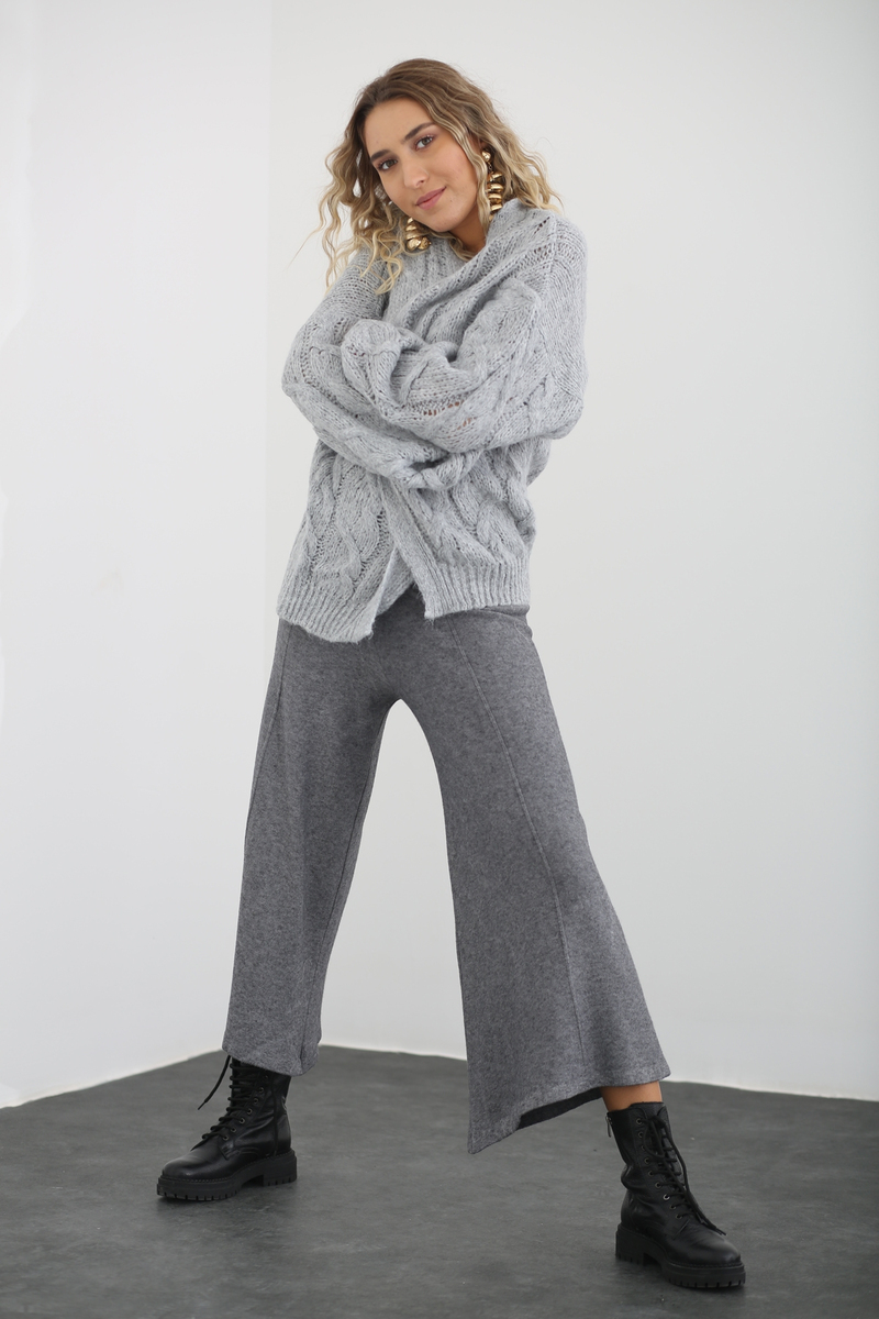Gri Saç Örgü Oversize Hırka 