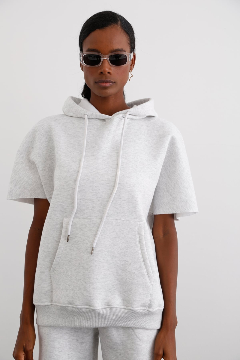 Gri Şardonlu Kolsuz Sweatshirt 0010