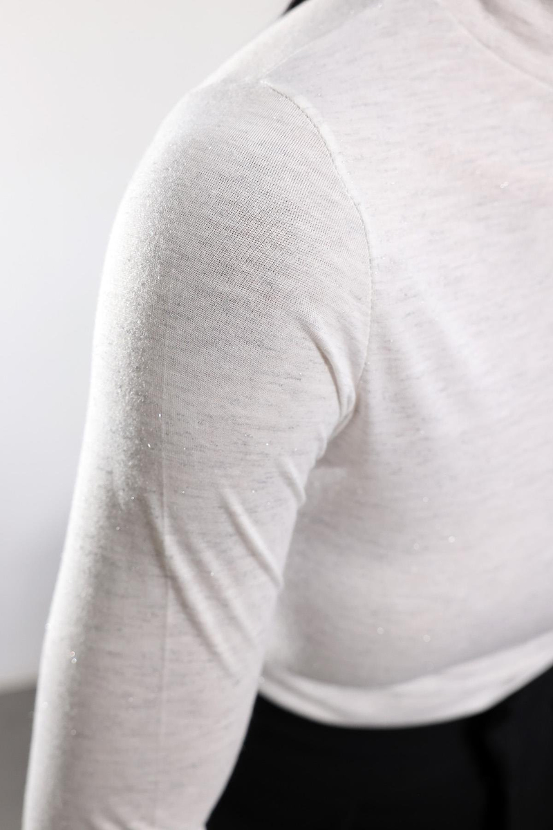 Gri Simli Boğazlı Transparan Bluz 26275