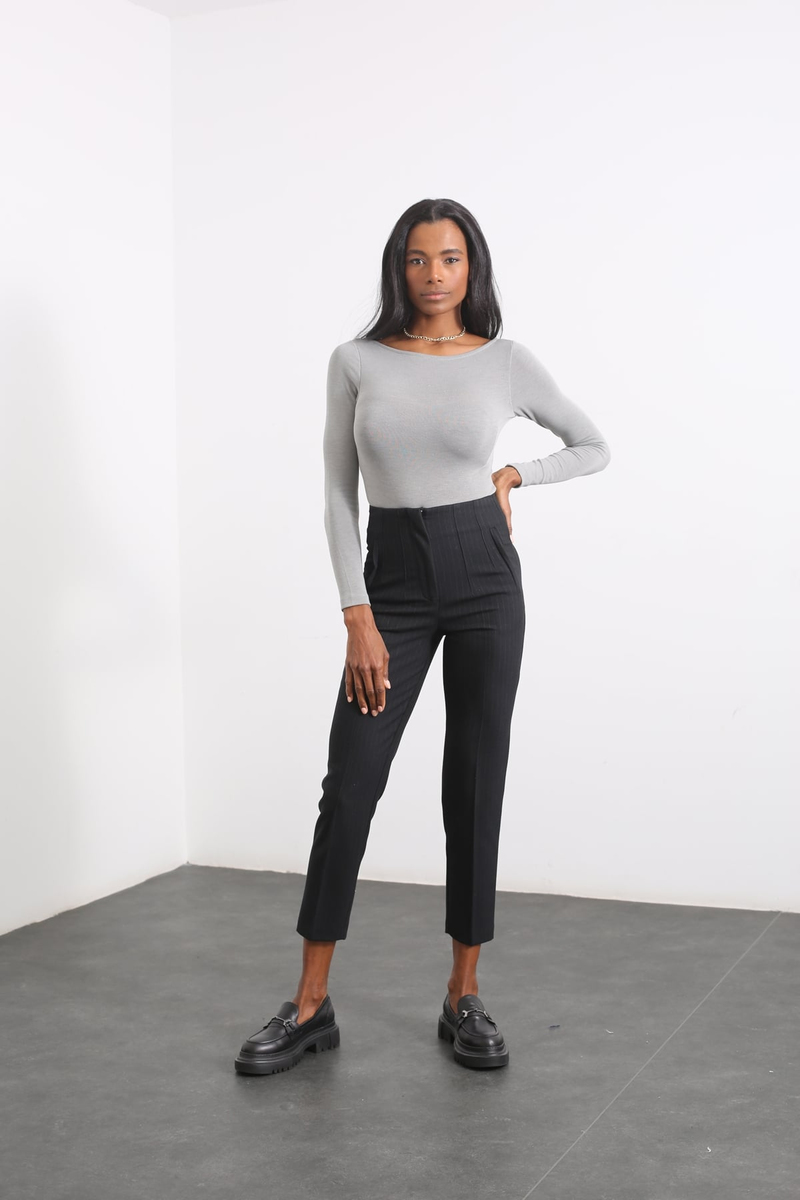 Gri Sırt Detaylı Bodysuit 8253