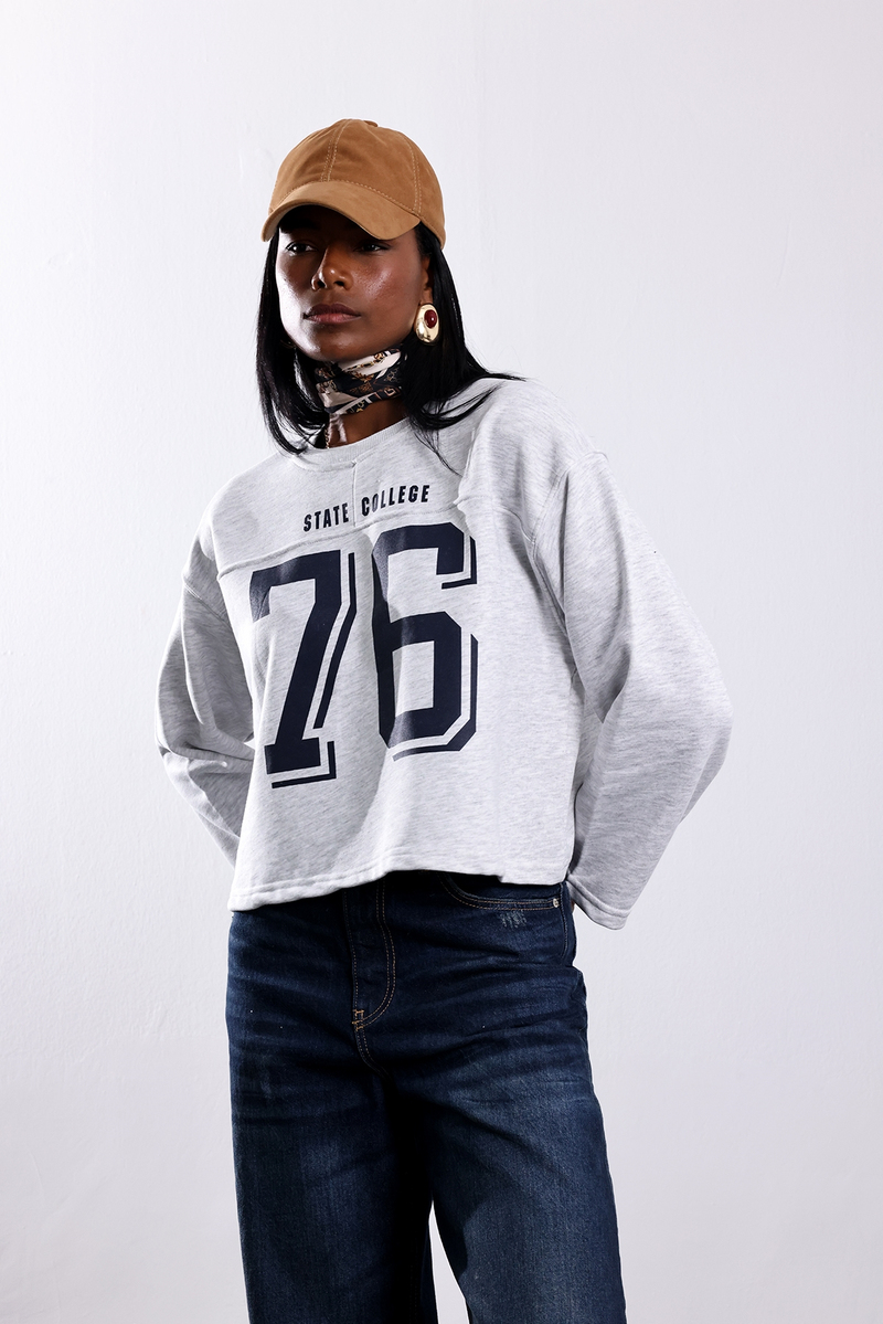 Gri State Collage 76 Baskılı Sweatshirt 48023