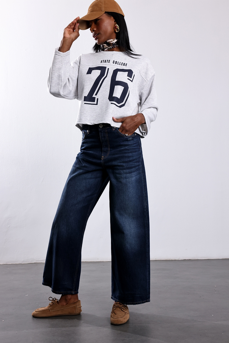 Gri State Collage 76 Baskılı Sweatshirt 48023