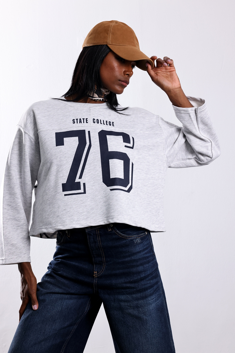 Gri State Collage 76 Baskılı Sweatshirt 48023