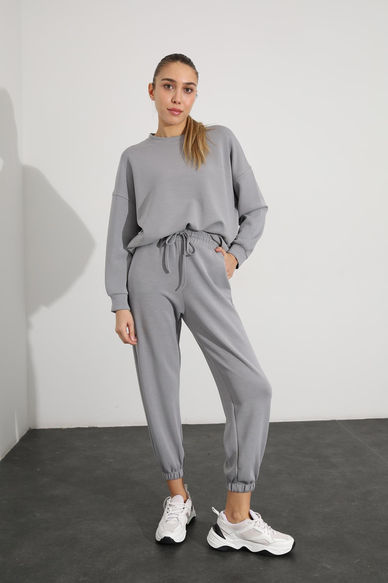 Gri Sweatshirt Jogger Eşofman Takım 3983