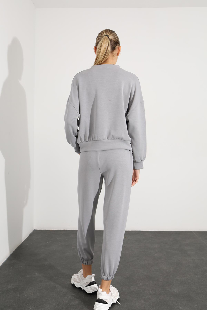 Gri Sweatshirt Jogger Eşofman Takım 3983