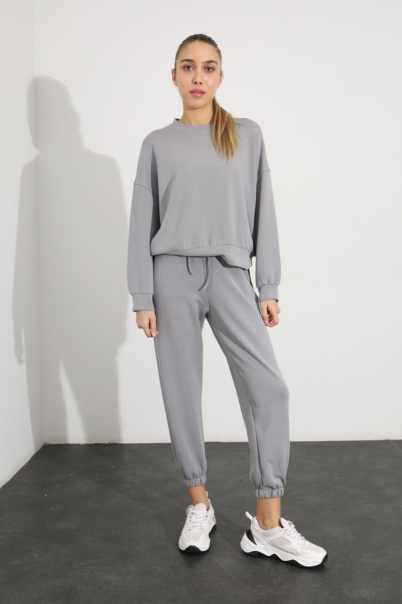 Gri Sweatshirt Jogger Eşofman Takım 3983