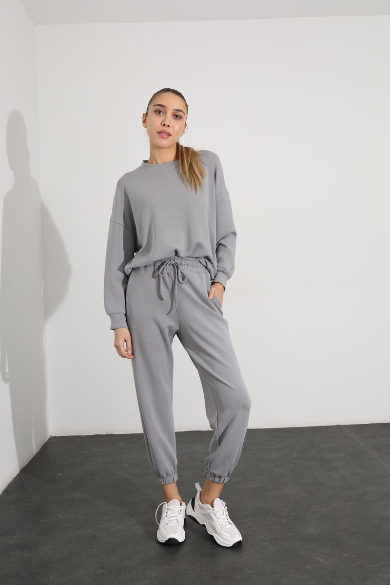 Gri Sweatshirt Jogger Eşofman Takım 3983