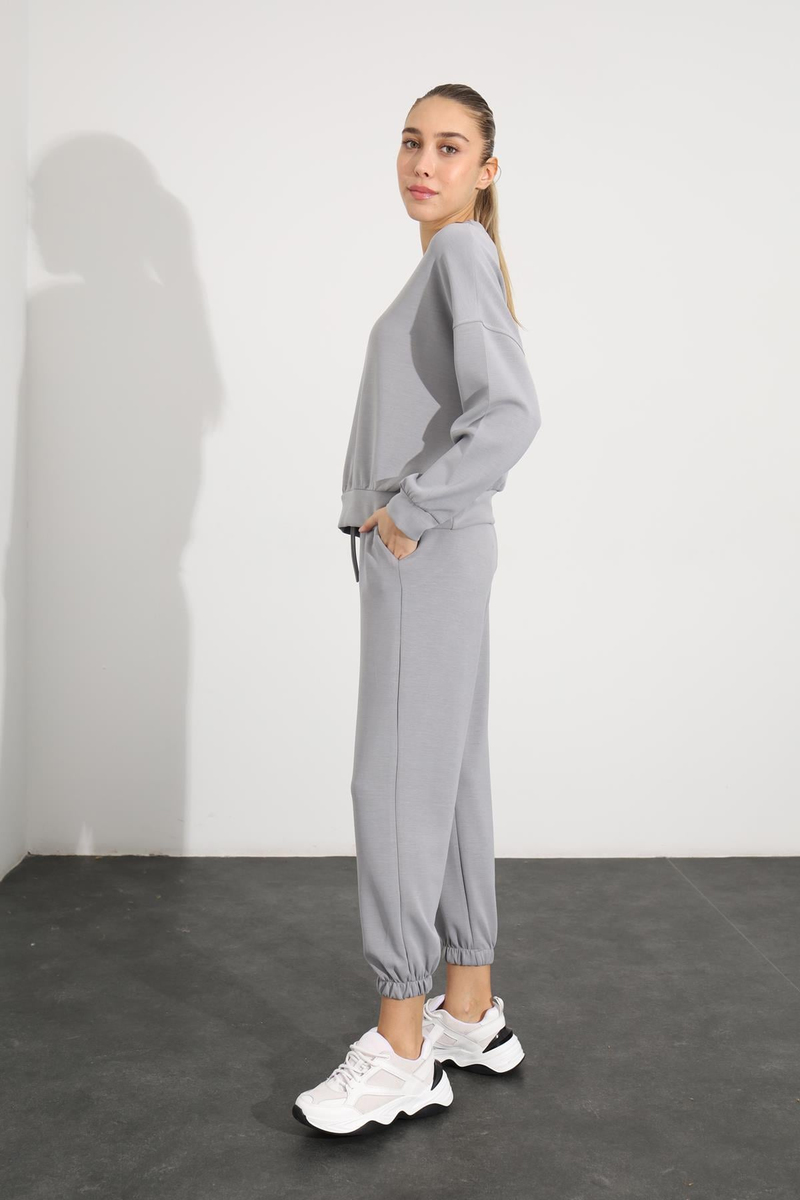 Gri Sweatshirt Jogger Eşofman Takım 3983