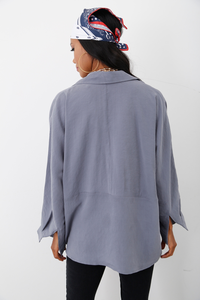 Gri Tek Cep Tencel Gömlek 4036