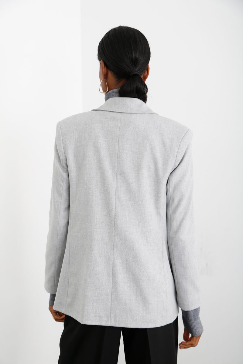 Gri Tek Düğme Blazer Ceket 7010