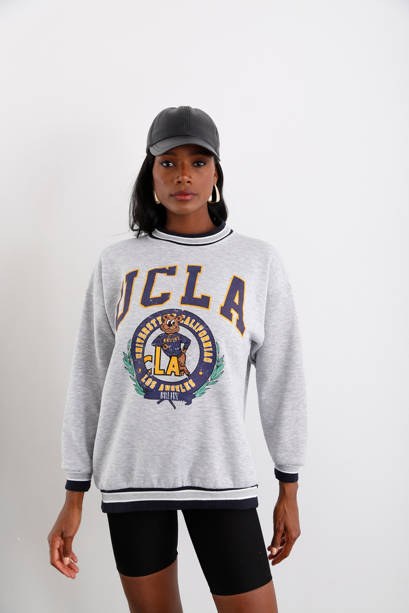 Gri Ucla Baskılı Şardonlu Sweatshirt 3634