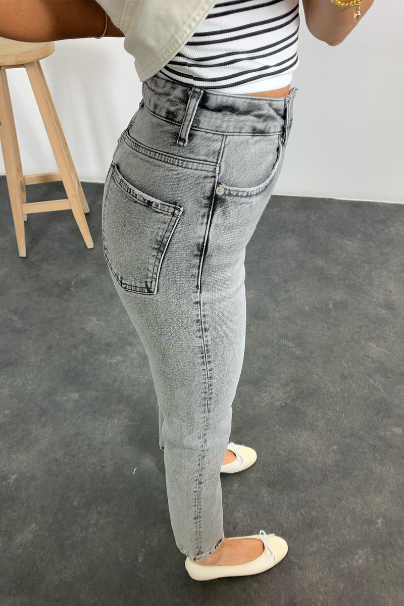 Gri Ultra Yüksek Bel Mom Jean 