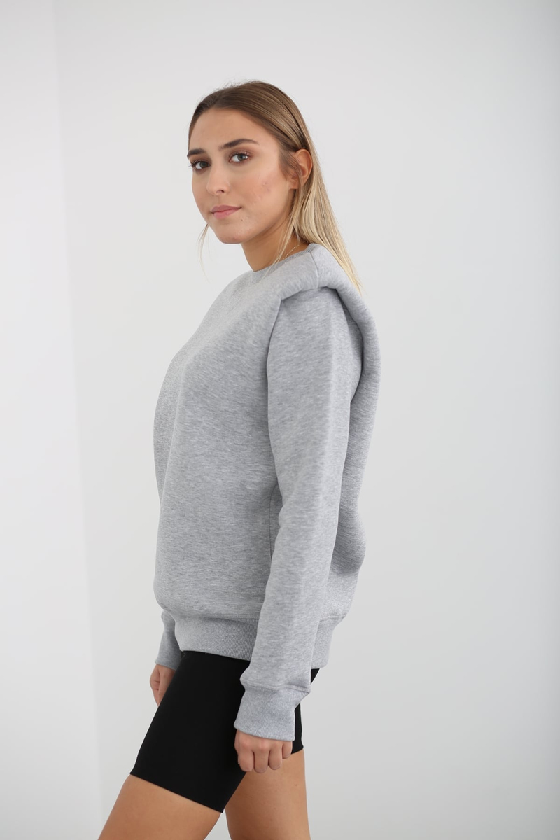 Gri Vatkalı Bisiklet Yaka Sweatshirt 